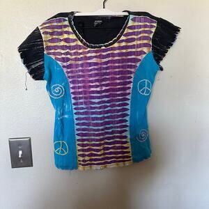 Y2k boho hippie short sleeve sz large